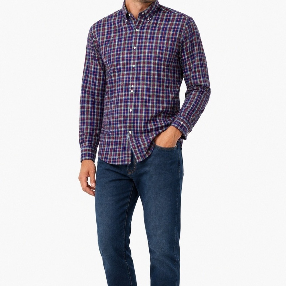 Tommy Hilfiger Button Down Shirt Mens 15.5 32-33 Blue Plaid Regular Fit Classic